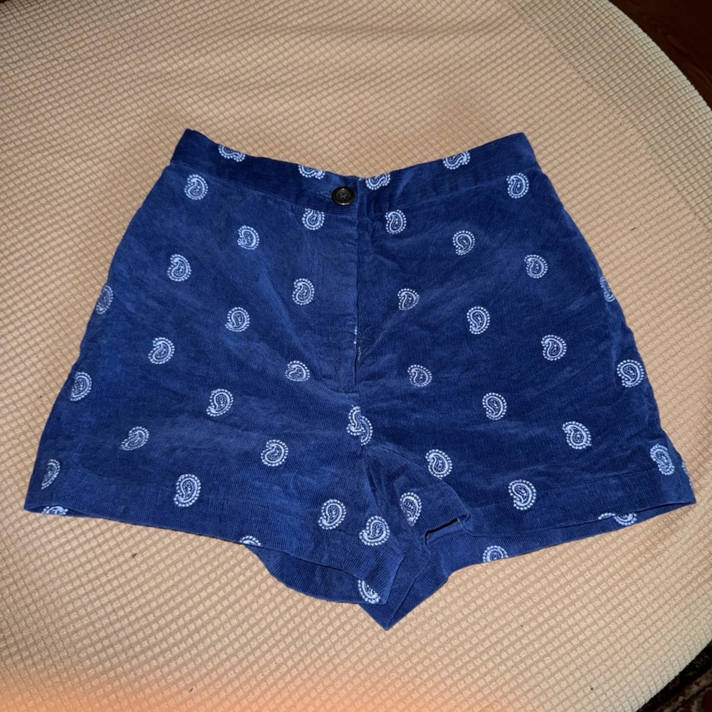 Urban Outfitters Navy Paisley High Waist Shorts - Picture 1 of 2